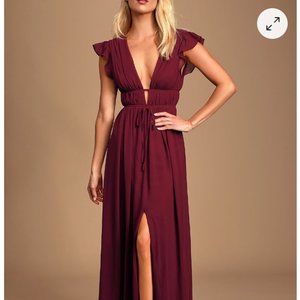 I'm All Yours Burgundy Ruffled Maxi Dress